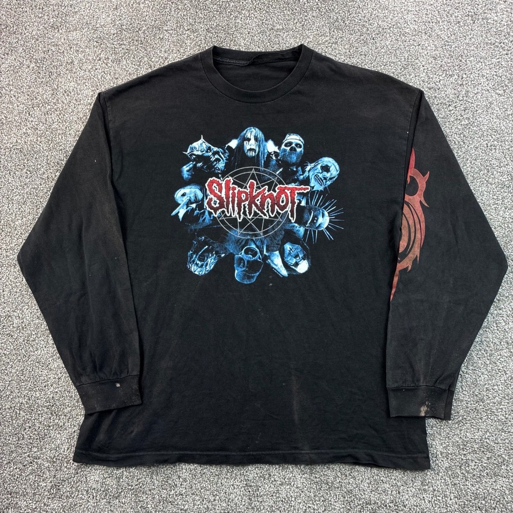 Vintage Slipknot Band Shirt Mens XL Black 2003 Long Sleeve Distressed Metal